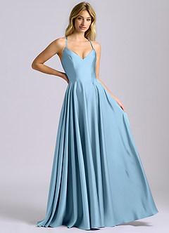 Azazie Truce Bridesmaid Dresses Steel Blue A-Line Stretch Satin Dress image6
