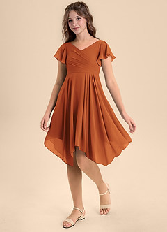 Azazie Janeaurelia Junior Cinnamon A-Line Pleated Chiffon Dress image3
