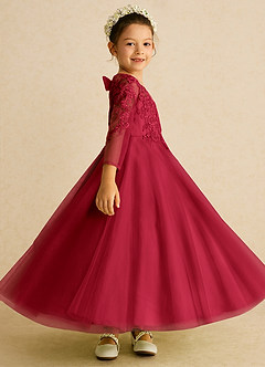 Azazie Precious Flower Girl Dresses Scarlet A-Line Lace Tulle Dress image3