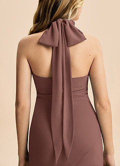 Azazie Velli Junior Meerjungfrau-Linie Hoher Kragen Chiffon Kleid Espresso image6