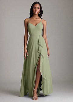Azazie Naeem Bridesmaid Dresses Pistachio A-Line V-Neck Ruffle Chiffon Dress image1
