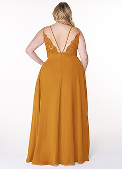 Azazie Lennon Bridesmaid Dresses Butterscotch A-Line Lace Chiffon Dress image8