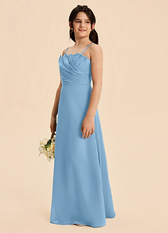 Azazie Rory Junior Vestido de Azul Acero de Gasa de Corte en A con Plisado image3