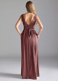 Azazie Elly Bridesmaid Dresses Vintage Mauve A-Line Lace Stretch Satin Dress image2