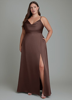 Azazie Sarella Bridesmaid Dresses Ganache A-Line Pleated Stretch Satin Dress image10