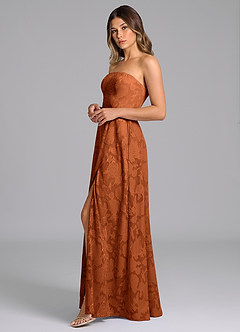 Azazie Wren Bridesmaid Dresses Burnt Orange A-Line Strapless Floral Burnout Dress image5