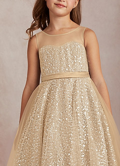 Azazie Siwa Blumenmädchenkleider A-Linie Mit Perlen Tüll Kleid Champagner image4