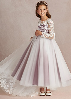 Azazie Elodie Flower Girl Dresses Ivory Sangria Ball-Gown Lace Dress image5