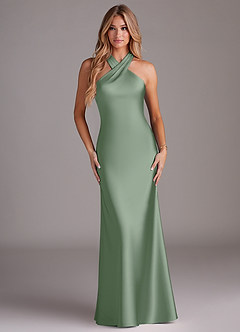 Azazie Doretta Bridesmaid Dresses Matcha Mermaid Pleated Stretch Satin Dress image1