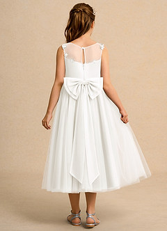 Azazie Snowball Girl Jurken voor bloemenmeisjes Baljurk Jurk van Tule Geplooid Ivoor image2