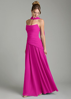 Azazie Gabriela Vestidos de damas de honor Vestido Fucsia de Gasa de Línea A con Corsé image4