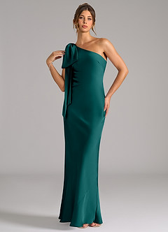 Azazie Capri Brautjungfernkleider Meerjungfrau-Linie One-Shoulder Stretch-Satin Kleid Pfau image3
