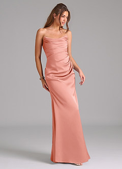 Azazie Lucille Bridesmaid Dresses Coral Mermaid Strapless Stretch Satin Convertible Dress image5