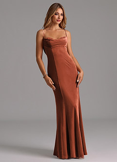 Azazie Karryn Bridesmaid Dresses Terracotta Mermaid Corset Velvet Dress image1