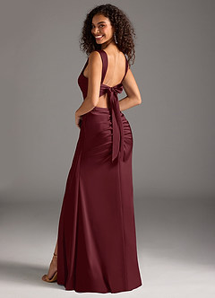 Azazie Jesaphine Bridesmaid Dresses Cabernet Sheath Bow Stretch Satin Dress image2