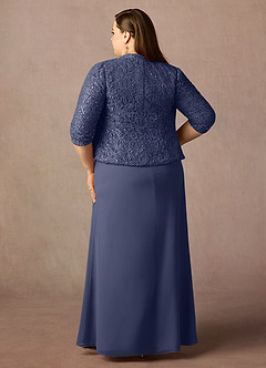 Azazie Cornelia Mère de la mariée Robes Robe Fourreau en Mousseline de soie Encolure carrée paillettes Bleu Orageux image15