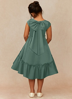 Azazie Lee Flower Girl Dresses Eucalyptus A-Line Bow Stretch Satin Dress image5