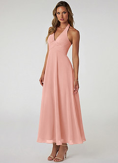 Azazie Tessie 신부 들러리 드레스 A라인 주름진 쉬폰 발목 길이 드레스 image3