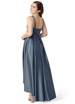 Azazie Inaya Junior Twilight A-Line with Belt Stretch Satin Dress image4
