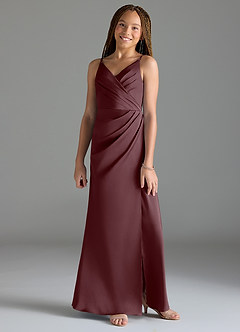 Azazie Maci Junior Sangria Mermaid Pleated Stretch Satin Dress image1