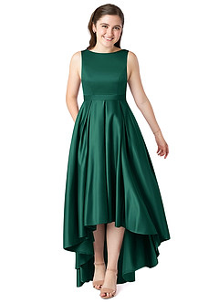 Azazie Inaya Junior A-Linie Gürtel/Schärpe Stretch-Satin Kleid Smaragd image1