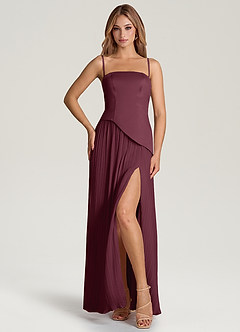 Azazie Tierney Robes de demoiselle d'honneur Robe Trapèze Convertible en Mousseline de soie Sans bretelle Cabernet image3