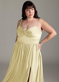 Azazie Zeya Bridesmaid Dresses Lemon Sorbet A-Line Pleated Stretch Satin Dress image14