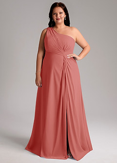 Azazie Brooke Bridesmaid Dresses Antique Rose A-Line One Shoulder Chiffon Dress image8