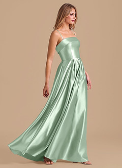 Azazie Lucienne Brudtärnklänningar Klä av A-Linje i Metallisk satin Plisserad Matcha image5