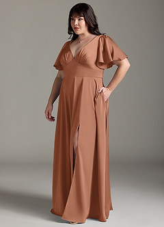 Azazie Kimber Bridesmaid Dresses Bronzer A-Line Ruched Stretch Satin Dress image10