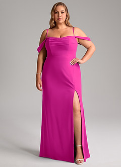 Azazie Saige Vestidos de damas de honor Vestido de Fucsia de Gasa de Corte en A Convertible con Vestidos sin tirantes image13