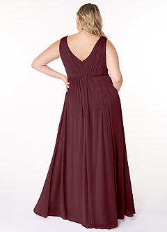 Azazie Tanicia Bridesmaid Dresses Cabernet A-Line V-Neck Pleated Mesh Dress image6