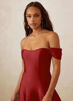 Christian Siriano Bridal for Azazie 1002 Bridesmaid Dresses Pomegranate A-Line Off the Shoulder Stretch Satin Convertible Dress image5