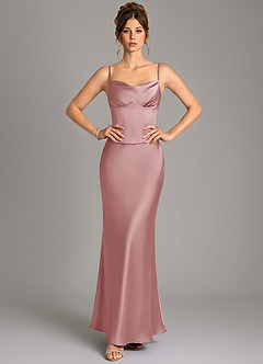 Azazie Reverie Bridesmaid Dresses Dusty Rose Mermaid Corset Stretch Satin Dress image3