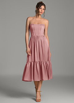 Azazie Delphina Bridesmaid Dresses Dusty Rose A-Line Corset Stretch Satin Convertible Dress image4