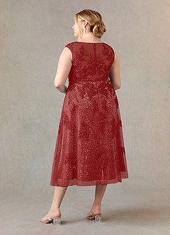 Azazie Flynn Mother of the Bride Dresses Rust A-Line Boatneck Lace Tulle Dress image9