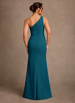 Azazie Floy Mother of the Bride Dresses Ink Blue Sheath One Shoulder Chiffon Dress image3