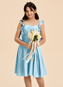 Azazie Kira Junior Sky Blue A-Line Ruched Stretch Satin Dress image6