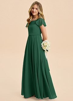Azazie Cady Junior Dark Green A-Line Pleated Chiffon Dress image7