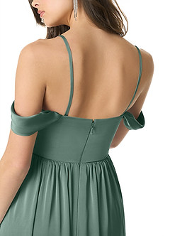 Azazie Morana Bridesmaid Dresses Eucalyptus A-Line Off the Shoulder Stretch Satin Convertible Dress image9