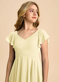 Azazie Caria Junior Lemon Sorbet A-Line Pleated Chiffon Dress image4