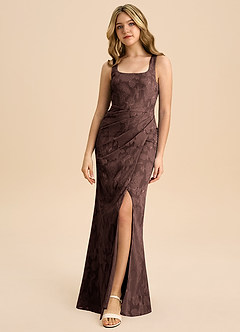 Azazie Mero Junior Abito Tubino in Burnout Floreale Plissettato Ganache image3