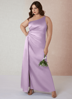 Azazie Mika Bridesmaid Dresses Frosted Lilac Sheath One Shoulder Stretch Satin Dress image8