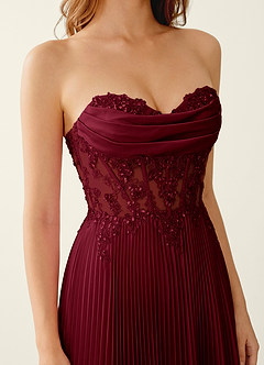 Clementine Burgundy Satin Lace Up Back A-line Prom Dress image5