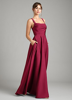 Azazie Shaude Bridesmaid Dresses Burgundy A-Line Pleated Stretch Satin Dress image6