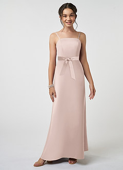 Azazie Anina Junior Robe Trapèze en Satin extensible Arc Rose Pâle image3