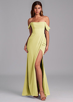 Azazie Johana Bridesmaid Dresses Lemon Sorbet Mermaid Off the Shoulder Chiffon Convertible Dress image3