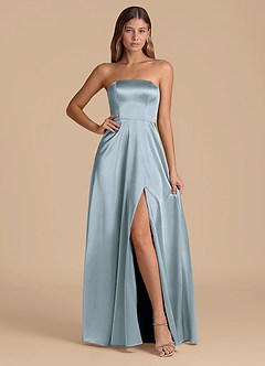 Azazie Wren Brudtärnklänningar Klä av A-Linje i Metallisk satin Axelbandslös Dammblå image1