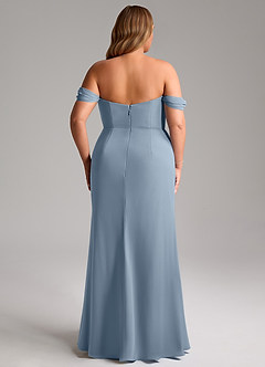 Azazie Saige Vestidos de damas de honor Vestido de Azul Polvoriento de Gasa de Corte en A Convertible con Vestidos sin tirantes image15