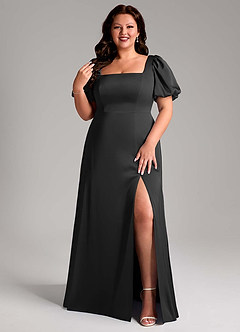 Azazie Fyona Bridesmaid Dresses Black A-Line Pleated Stretch Satin Dress image8